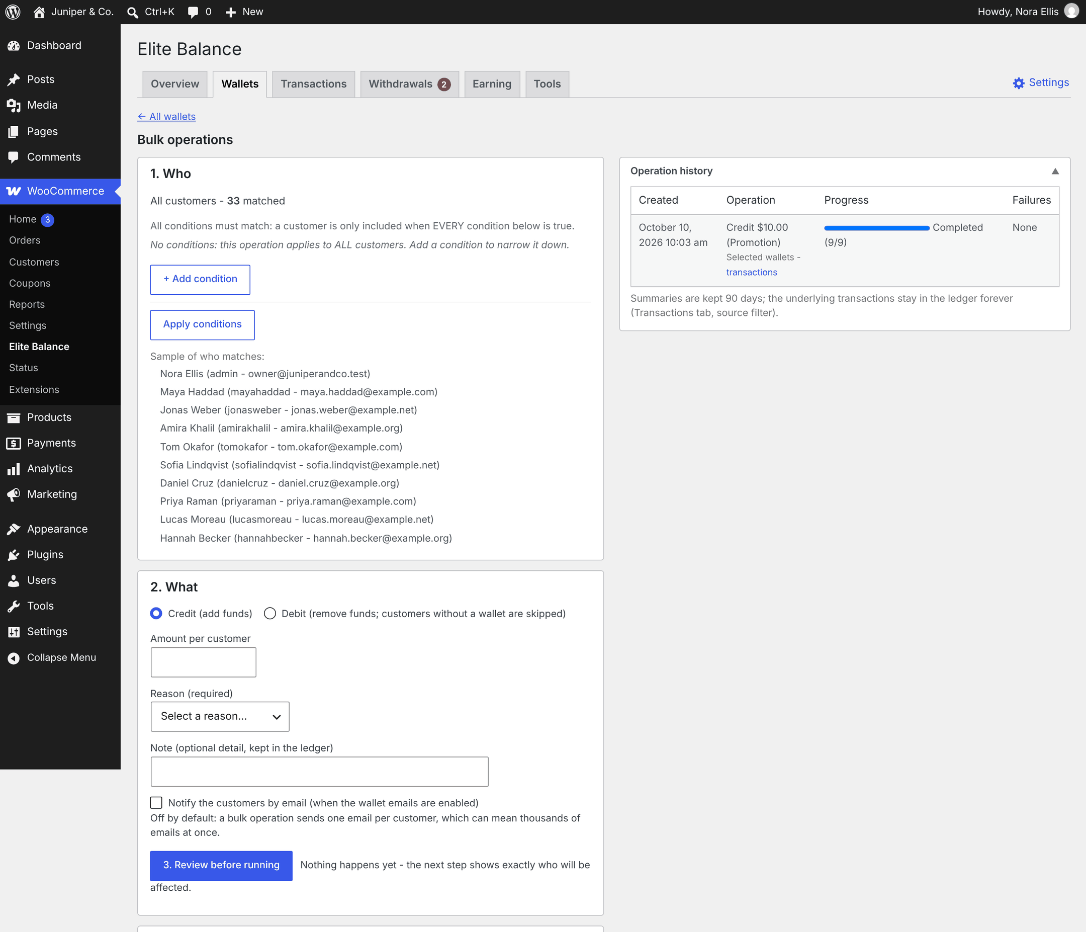 Bulk operations with audience conditions.