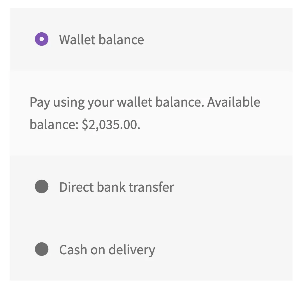 Checkout with the wallet offered as a payment method