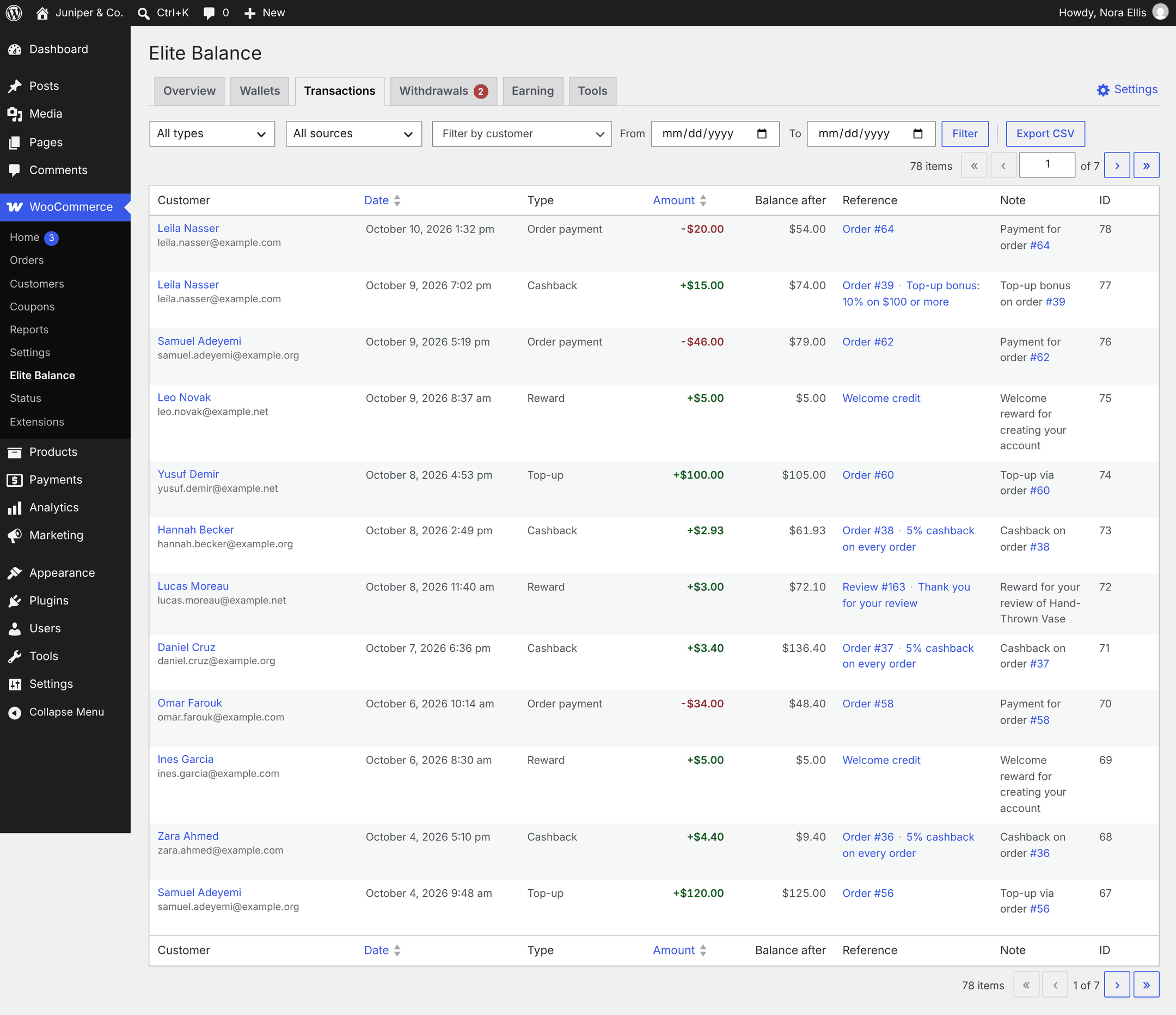 The Transactions tab.